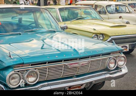1961 Chevrolet Impala during a street vintage car show in Riyadh, Saudi Arabia. Stock Photo