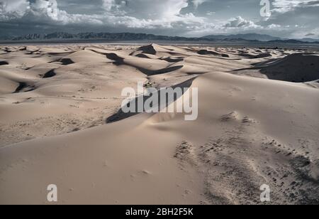 USA, California, Low-level aerial photography of Cadiz Dunes in Mojave Desert Stock Photo