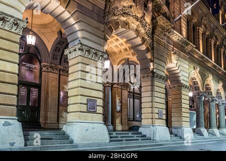 The facade of The General Post Office building at Martin Place at night in Sydney. Stock Photo