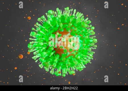 Three dimensional render of single COVID-19 cell Stock Photo