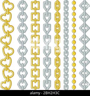 Gold and silver chains. Vector collection set isolate on white. Set of gold and silver chain illustration Stock Vector