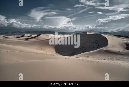 USA, California, Low-level aerial photography of Cadiz Dunes in Mojave Desert Stock Photo