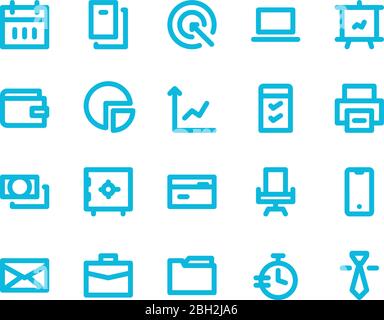 business and management line style blue icon set for any purpose website apps presentation Stock Vector
