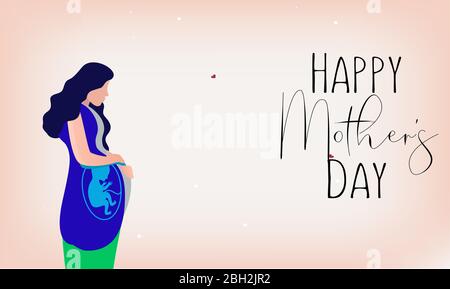 pregnant lady with baby in womb on mother day background Stock Vector
