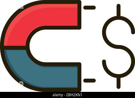 marketing magnet money financial business stock market vector illustration line and fill icon Stock Vector
