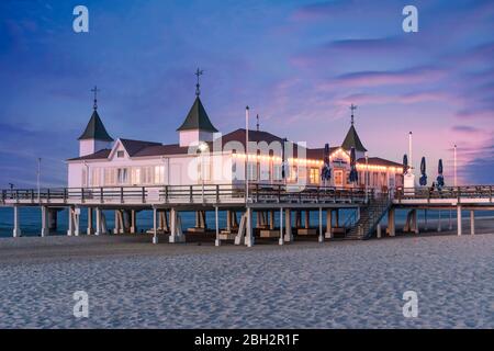 art nouveau wooden pier in Usedom, Ahlbeck , Stock Photo