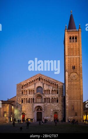 Piazza Duomo with Cathedral and bell tower. Parma, Emilia Romagna, Italy, Europe. Stock Photo