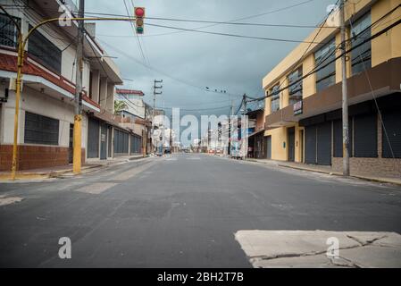 An empty street scene with focus on the side of a road Stock Photo