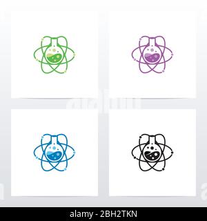 Atom Symbol With Florence Flask In The Middle Logo Design Stock Vector