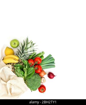Fresh fruits vegetables. Healthy food. Tomato, cucumber, salad, apple, banane, pineapple, broccoli, onion Stock Photo
