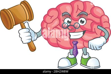 Charismatic Judge brain cartoon character design with glasses Stock Vector