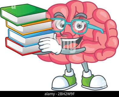 A mascot design of brain student character with book Stock Vector