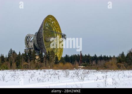 Kalyazin City, Tver Region, Russia March 20, 2013: Big Ear Radio Telescope on a winter landscape. Stock Photo