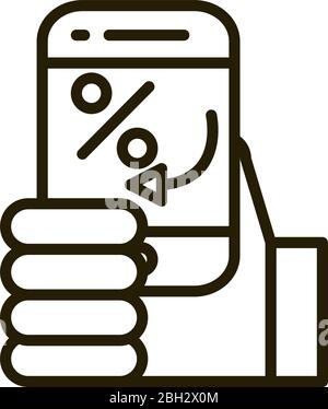 hand with smartphone transaction financial business stock market vector illustration line style icon Stock Vector