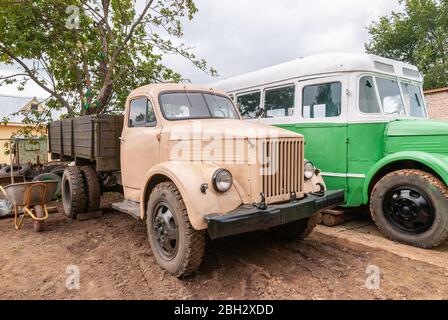 Myshkin, Yaroslavl Region, Russia, August 01, 2013. Museum of Retrotechnics Old garage. GAZ car 51 years of production from 1946 to 1975. Stock Photo