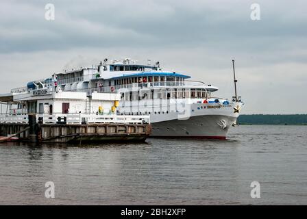 Myshkin, Yaroslavl Region, Russia, August 01, 2013. Berth of the city of Myshkin. The ship at the pier. Stock Photo