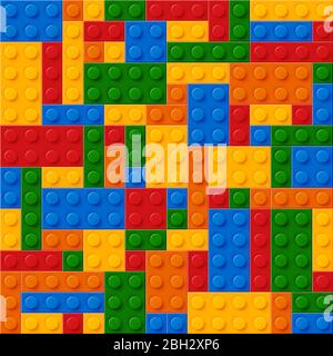 Seamless template of realistic colored plastic bricks. Construction blocks. It is easy to recolour. Just drop to swatches and enjoy. EPS 10 Stock Vector