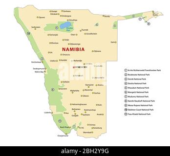 Vector map of the national parks of Namibia Stock Vector