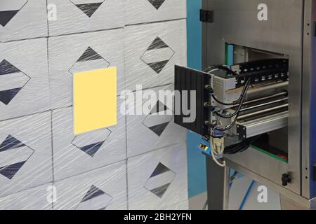 Automated Pallet Labeling Machine in Distribution Warehouse Stock Photo