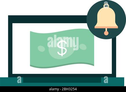 mobile banking, laptop money banknote digital transaction vector illustration flat style icon Stock Vector