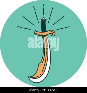 icon of a tattoo style scimitar sword Stock Vector