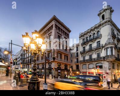 Las Ramblas, blurred Taxi at twilight, Barcelona, Spanien Stock Photo