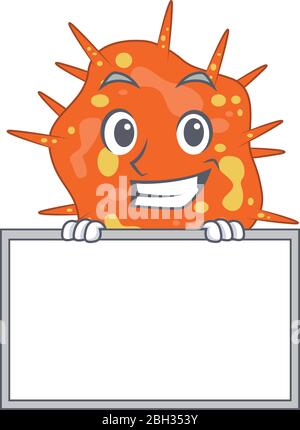 Smiling burkholderia mallei cartoon design style has a board Stock Vector