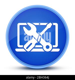 Repair computer icon isolated on special blue round button abstract illustration Stock Photo