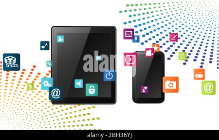 various applications for mobile devices on abstract background Stock Vector