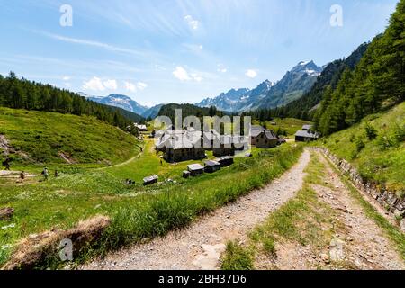 The mountain village of Crampiolo present at Alpe Devero, Lepontine Alps, Ossola, Piedmont, Italy Stock Photo