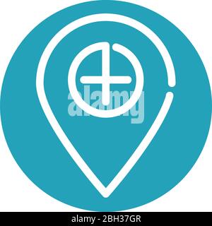 pin location emergency assistance medical and health care vector illustration block style icon Stock Vector