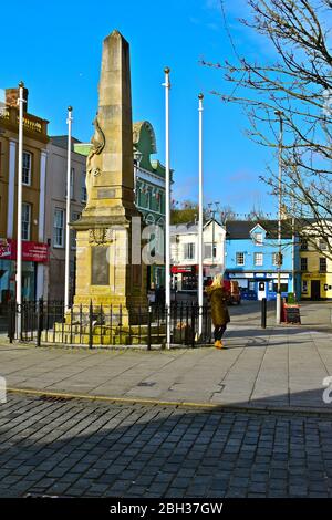 A view of Dunraven Place in Bridgend town centre, with the war memorial taking pride of place. Stock Photo