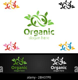 Infinity Natural and Organic Logo design template for Herbal, Ecology, Health, Yoga, Food, or Farm Concept Stock Vector