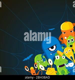 Angry halloween monsters. Cartoon vector background. Colored characters monsters illustration Stock Vector