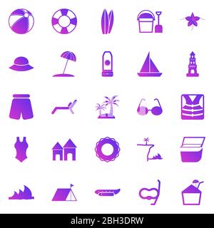 Beach gradient icons on white background, stock vector Stock Vector