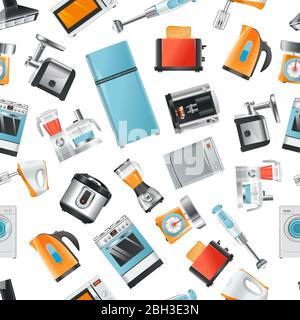 Vector seamless pattern with Household appliances blender and microwave, toaster and cooker, kettle and extractor illustration Stock Vector