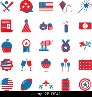 Independence day flat style icon set vector design Stock Vector