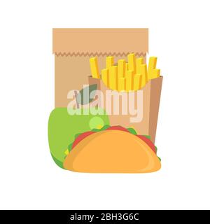 Lunch icons , such as french fries, sandwich and apple Stock Vector