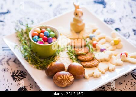 traditional Romanian orthodox Easter table Stock Photo