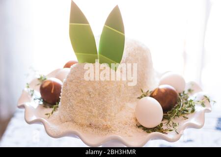 Easter funny bunny carrots cake Stock Photo