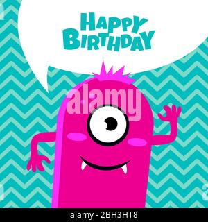 Monster party card design. Happy birthday card congratulation. Vector illustration Stock Vector