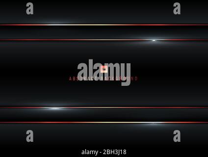Abstract stripes black metallic with contrast red line background and texture. Vector illustration Stock Vector