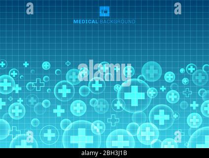 Abstract geometric medical cross shape medicine and science concept on blue grid background with space for your text. Vector illustration Stock Vector