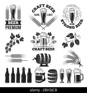 Beer pub labels set. Logo design elements. Brewery beer label, brewery logo and badge, vector illustration Stock Vector