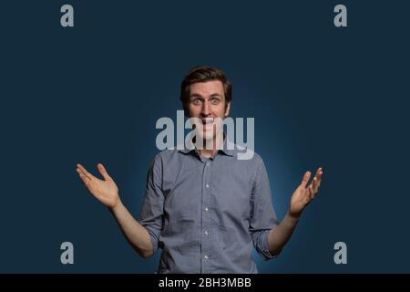 Man with Open Arms Happy Facial Expression Stock Photo
