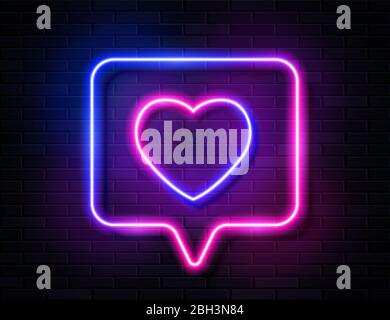 Modern Neon Purple Glowing Heart Banner on Dark Empty Grunge Brick