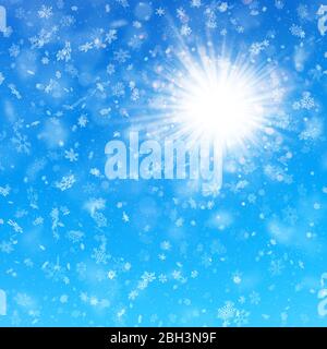 Delicate winter sunny day with blue sky and snowfall background. EPS 10 Stock Vector