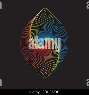 Similar to eye shape with gradient colorful spiral lines on black background Stock Vector