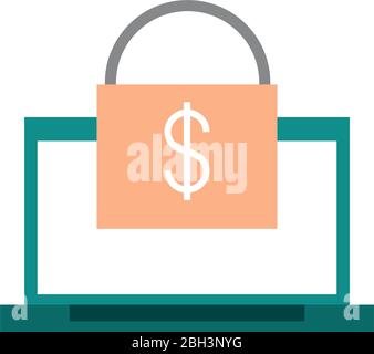 mobile banking, laptop computer money security transaction vector illustration flat style icon Stock Vector