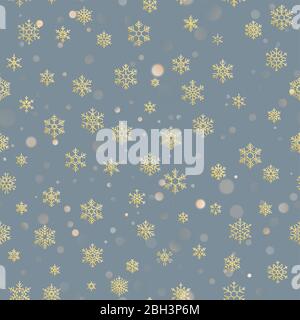 Christmas seamless pattern with gold snowflakes on dark purple pastel background. Holiday design for Christmas and New Year decoration. EPS 10 Stock Vector